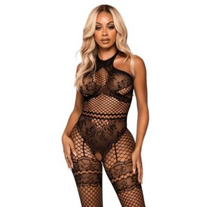 LEG AVENUE - BODYSTOCKING COLLO ALTO TAGLIA UNICA - NERO