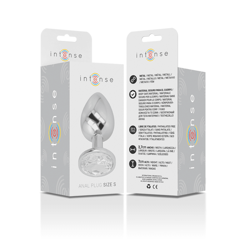 INTENSE - PLUG ANALE IN METALLO ALLUMINIO CON CRISTALLO ARGENTO MISURA S - immagine 5