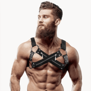 FETISH SUBMISSIVE ATTITUDE - IMBRACATURA BULLDOG IN NEOPRENE REGOLABILE CON CERNIERE PER UOMINI