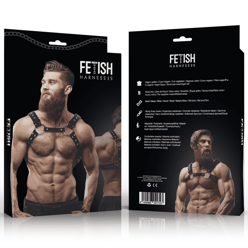 FETISH SUBMISSIVE ATTITUDINE - IMBRACATURA PER IL PETTO IN ECOPELLE DA UOMO CON BORCHIE - immagine 2