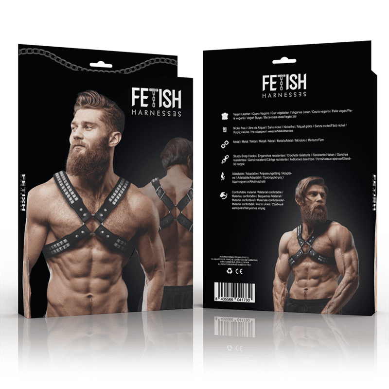 FETISH SUBMISSIVE ATTITUDE - IMBRACATURA IN ECOPELLE CON PETTO INCROCIATO DA UOMO CON RIVETTI - immagine 2