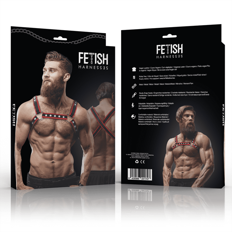 FETISH SUBMISSIVE ATTITUDINE - IMBRACATURA PER BULLDOG IN ECOPELLE DA UOMO NERA/ROSSA - immagine 2