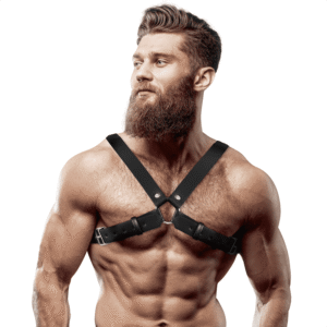 FETISH SUBMISSIVE ATTITUDE - IMBRACATURA REGOLABILE IN ECOPELLE PER UOMO CON INCROCIO PER BULLDOG