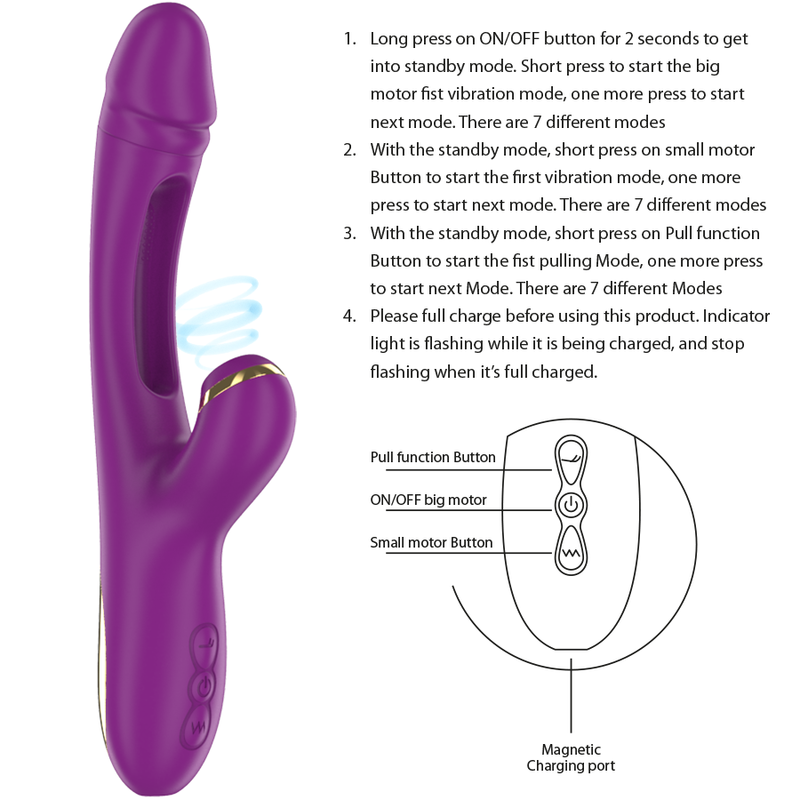 INTENSE - ATENEO VIBRATORE MULTIFUNZIONE RICARICABILE 7 VIBRAZIONI CON LINGUA OSCILLANTE E ASPIRAZIONE VIOLA - immagine 5