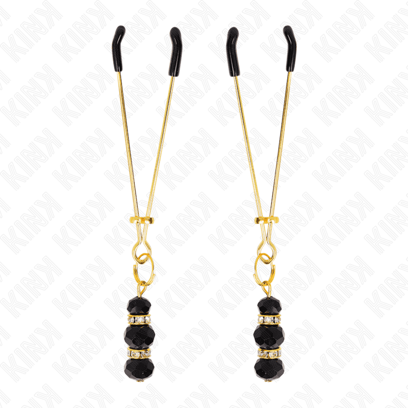 KINK - PINZE PER CAPEZZOLI SOTTILI ORO CON 3 PERLINE DI VETRO NERE 7 CM - immagine 2