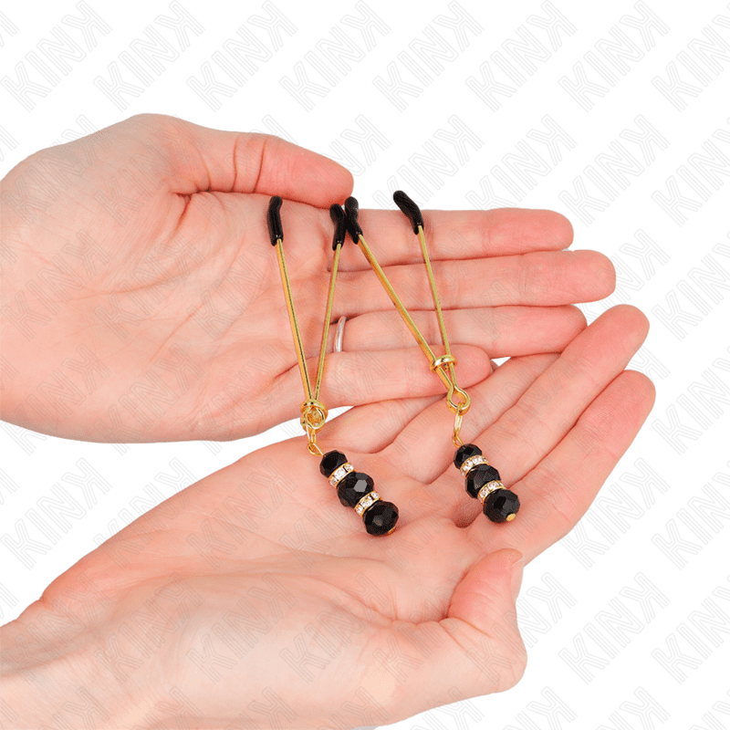 KINK - PINZE PER CAPEZZOLI SOTTILI ORO CON 3 PERLINE DI VETRO NERE 7 CM - immagine 3