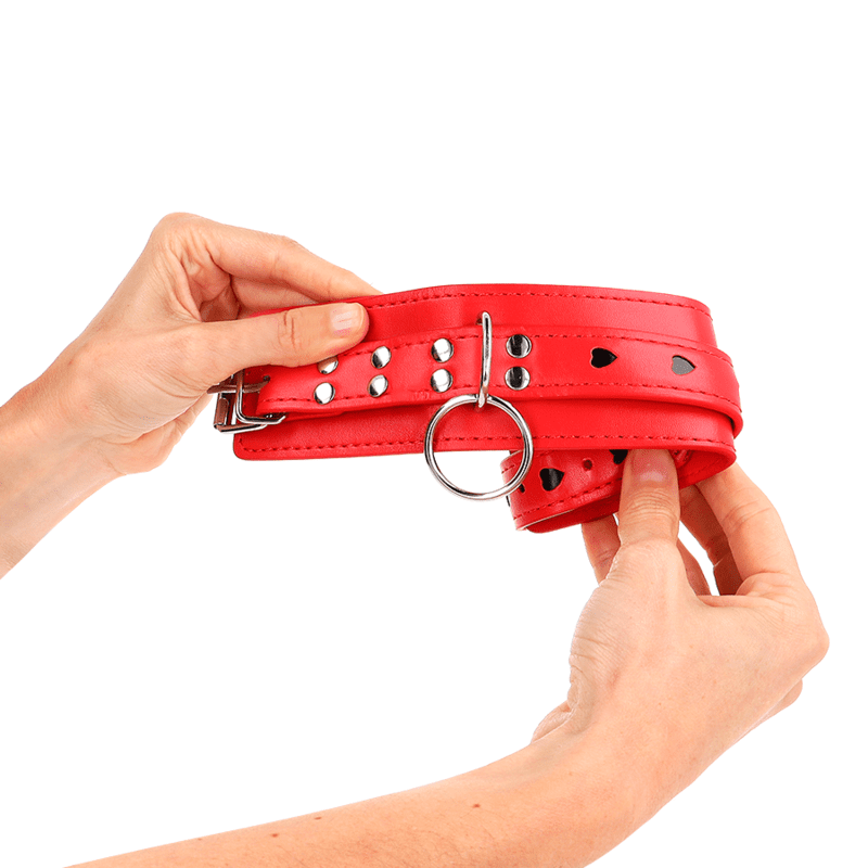 KINK - POLSO ROSSO CON INTARSIO A CUORE NERO REGOLABILE 21-28 CM X 5,5 CM - immagine 4