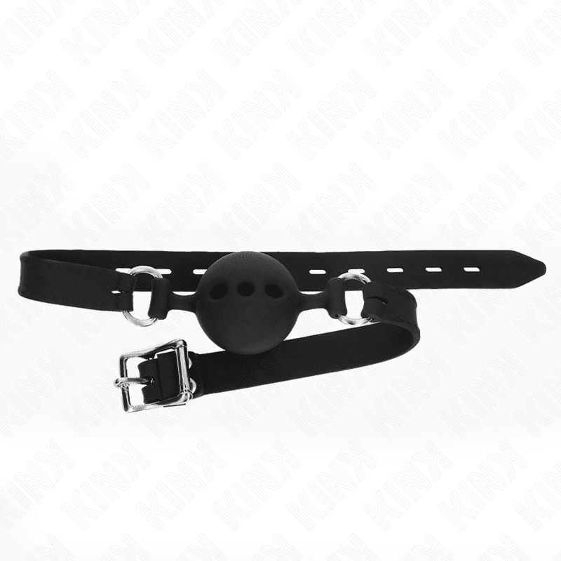 KINK - BAVAGLIO IN SILICONE INTERO 55 x 2 CM CON SFERA DA 5 CM MISURA L NERO REGOLABILE 35-51 CM - immagine 2