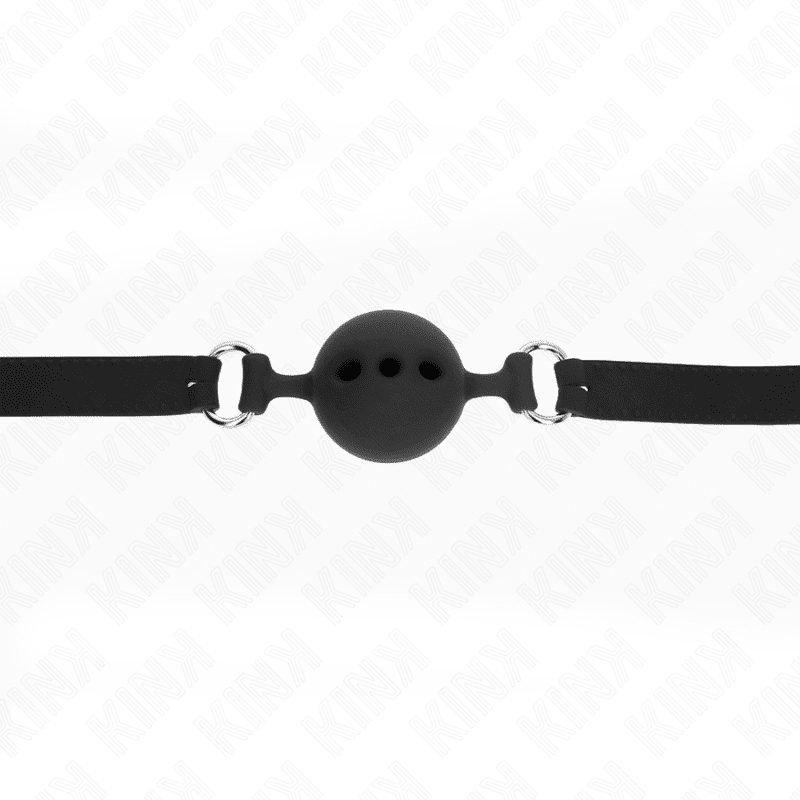 KINK - BAVAGLIO IN SILICONE INTERO 55 x 2 CM CON SFERA DA 5 CM MISURA L NERO REGOLABILE 35-51 CM - immagine 4