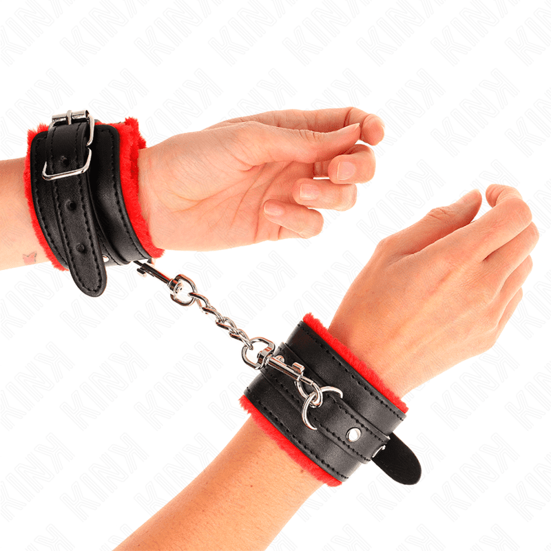 KINK - RESISTENZA DA POLSO PREMIUM FODERATA IN PELLICCIA ROSSO CON CINTURA NERA REGOLABILE 17-29 CM X 6 CM - immagine 3
