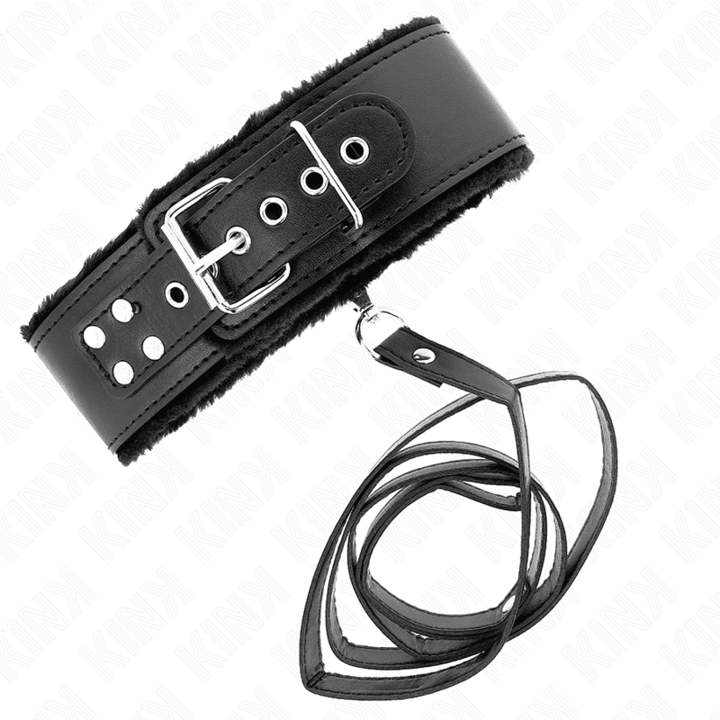KINK - COLLANA CON GUINZAGLIO 116 CM CON BORCHIE IN ARGENTO MODELLO 4 NERO REGOLABILE 40-48 CM X 6 CM - immagine 4
