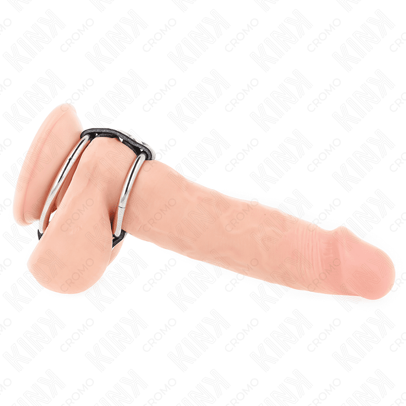 KINK - DOPPIO ANELLO PER PENE IN METALLO DA 3,8 CM A 5 CM COLLEGATO CON PELLE - immagine 2