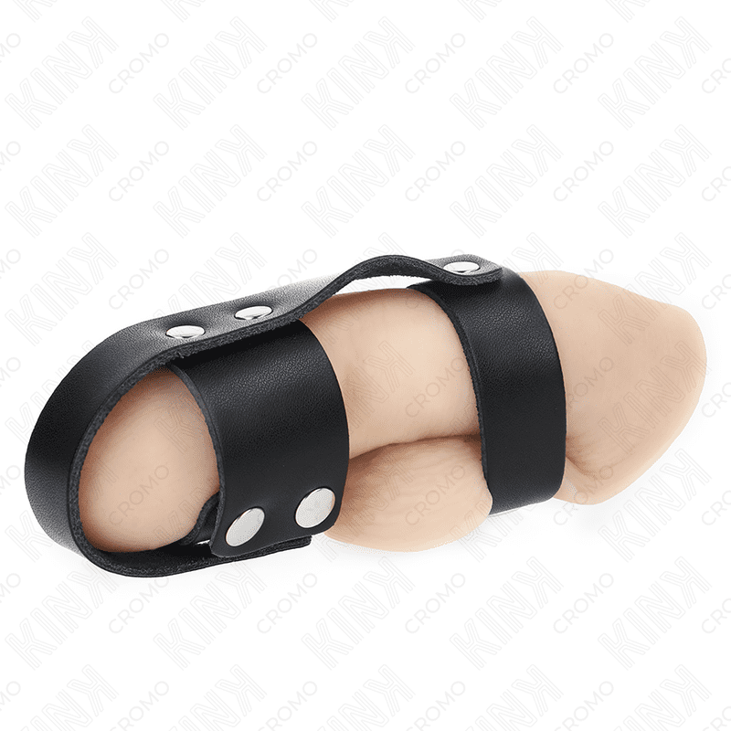 KINK - ANELLO PER GABBIA PER PENE IN PELLE CON DIVISORE PER PALLINE REGOLABILE - immagine 2