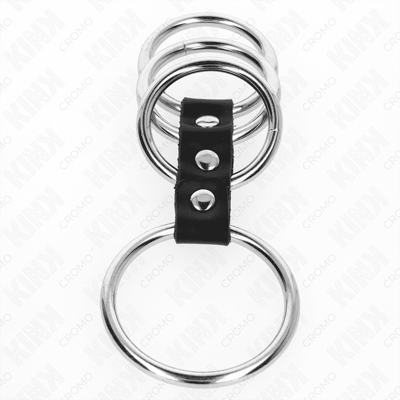 KINK - 4 ANELLI PER PENE IN METALLO DA 3,7 CM A 5 CM COLLEGATI DA PELLE - immagine 3