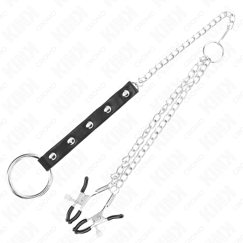 KINK - ANELLO PER PENE IN METALLO CON CATENA E MORSETTI PER CAPEZZOLI REGOLABILI - immagine 4