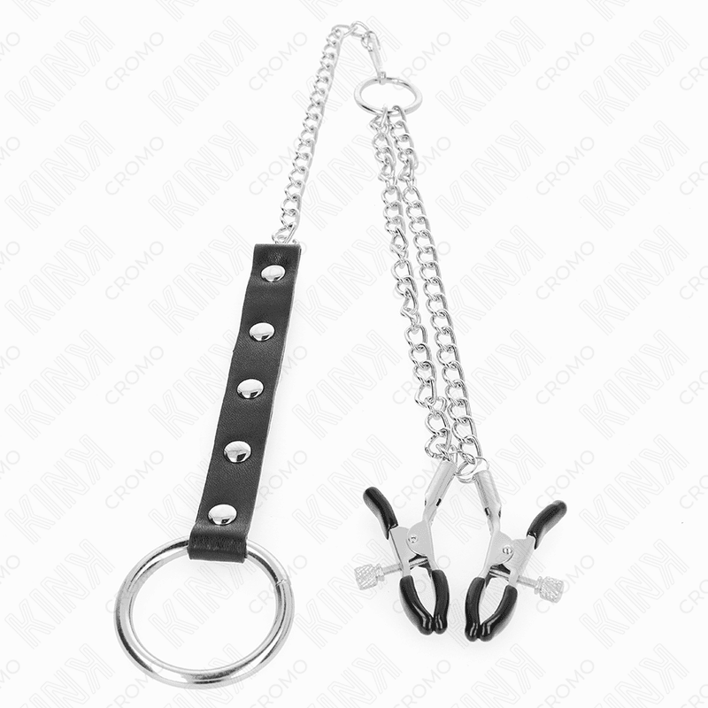 KINK - ANELLO PER PENE IN METALLO CON CATENA E MORSETTI PER CAPEZZOLI REGOLABILI - immagine 3