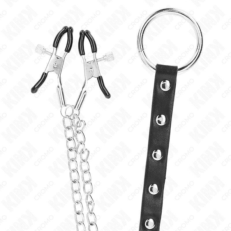 KINK - ANELLO PER PENE IN METALLO CON CATENA E MORSETTI PER CAPEZZOLI REGOLABILI - immagine 5