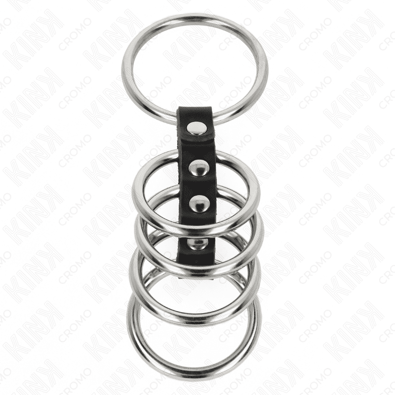 KINK - 5 ANELLI PER PENE DA 3,7 CM A 5 CM METALLO COLLEGATI DA PELLE - immagine 3
