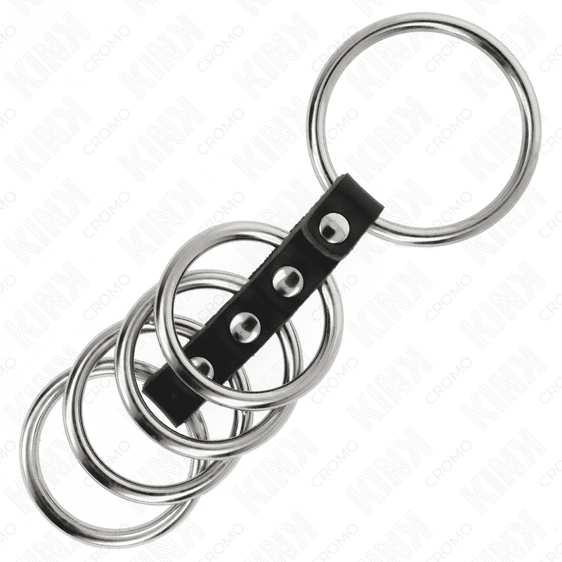 KINK - 5 ANELLI PER PENE DA 3,7 CM A 5 CM METALLO COLLEGATI DA PELLE - immagine 4
