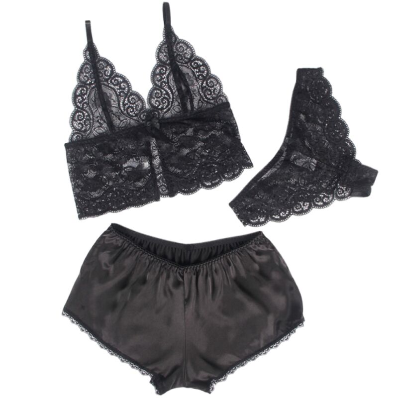 SUBBLIME - 953928 CAMICIA DA NOTTE IN SETA E PIZZO + SLIP NERO L/XL - immagine 3