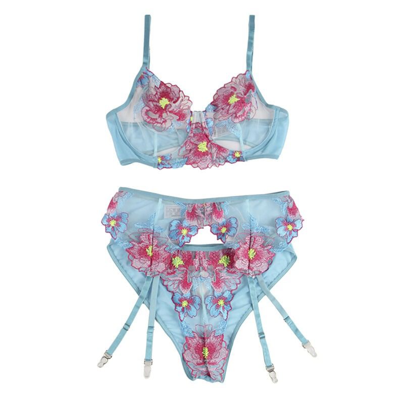 SUBBLIME - 954116 REGGISENO + SLIP CON CINTURA REGGISENO FLOREALE BLU L/XL - immagine 5