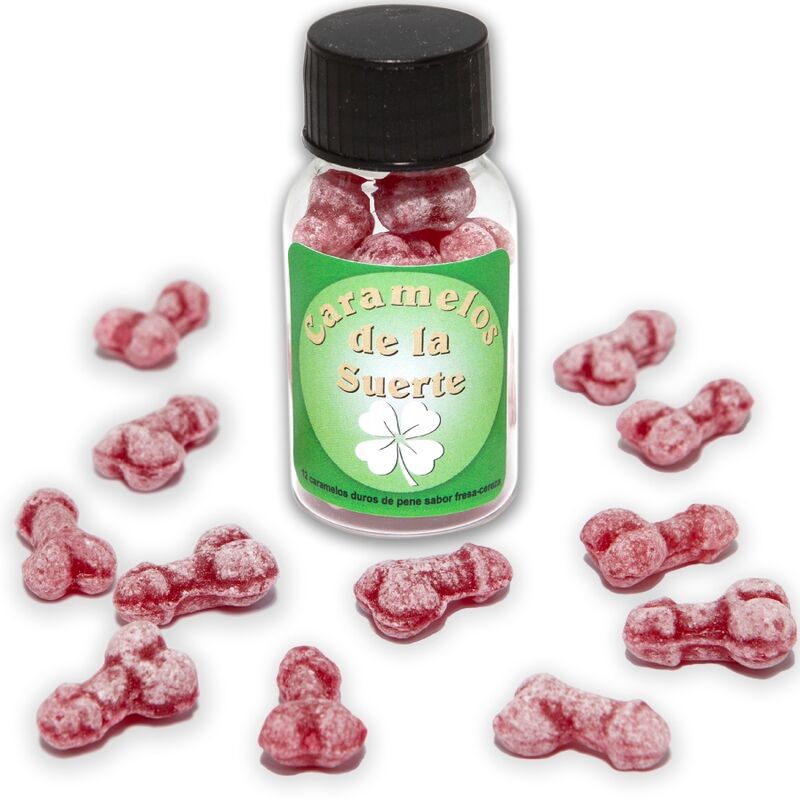 DIABLO PICANTE - 12 CARAMELLE PORTAFORTUNA A FORMA DI PENE FRAGOLA/CILIEGIA