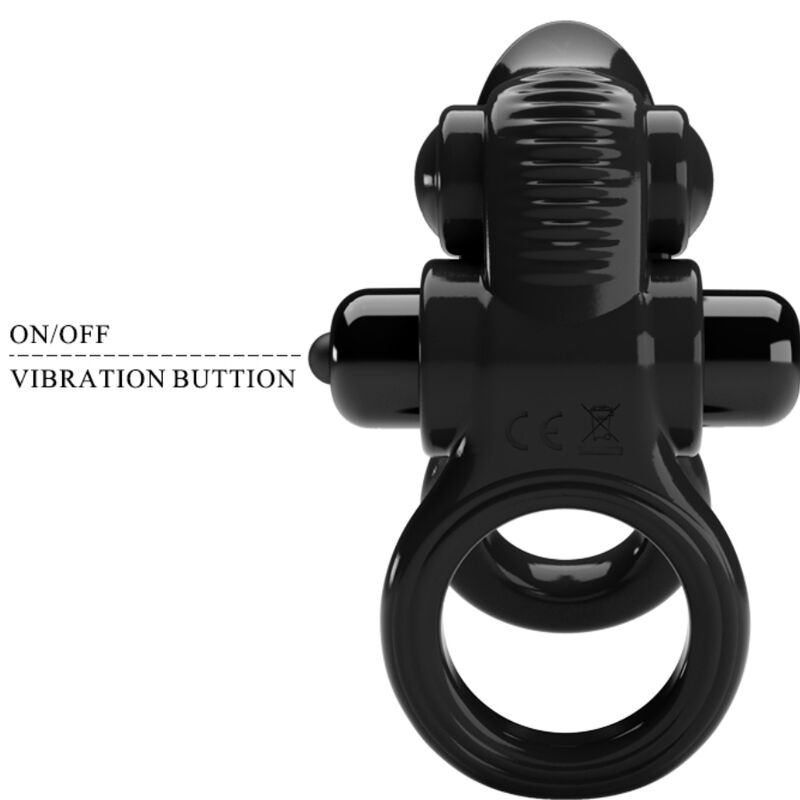 PRETTY LOVE - PASSIONATE RING DOPPIO ANELLO VIBRANTE + STIMOLATORE CLITORIDE NERO - immagine 5