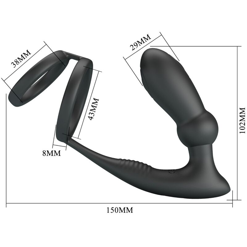 PRETTY LOVE - ANELLO PER PENE EMONI + TAPPO ANALE 12 VIBRAZIONI NERO - immagine 5