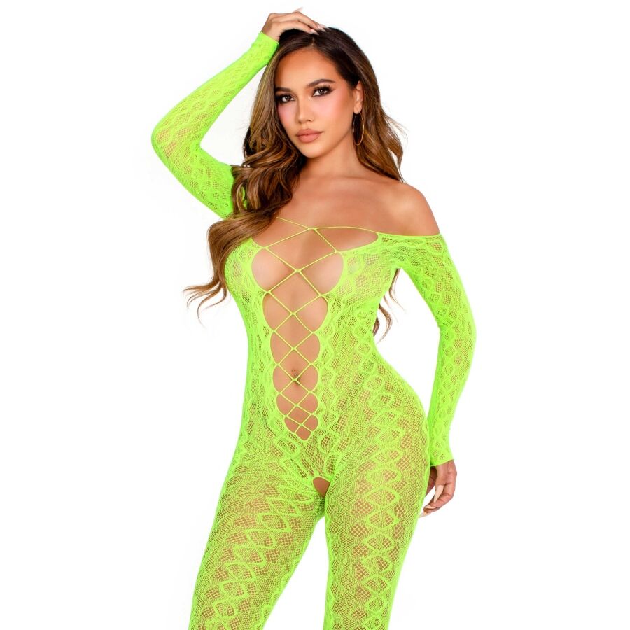 LEG AVENUE - BODYSTOCKING SENZA CAVALLO EXOTIC SNAKE LACE NEON GREEN