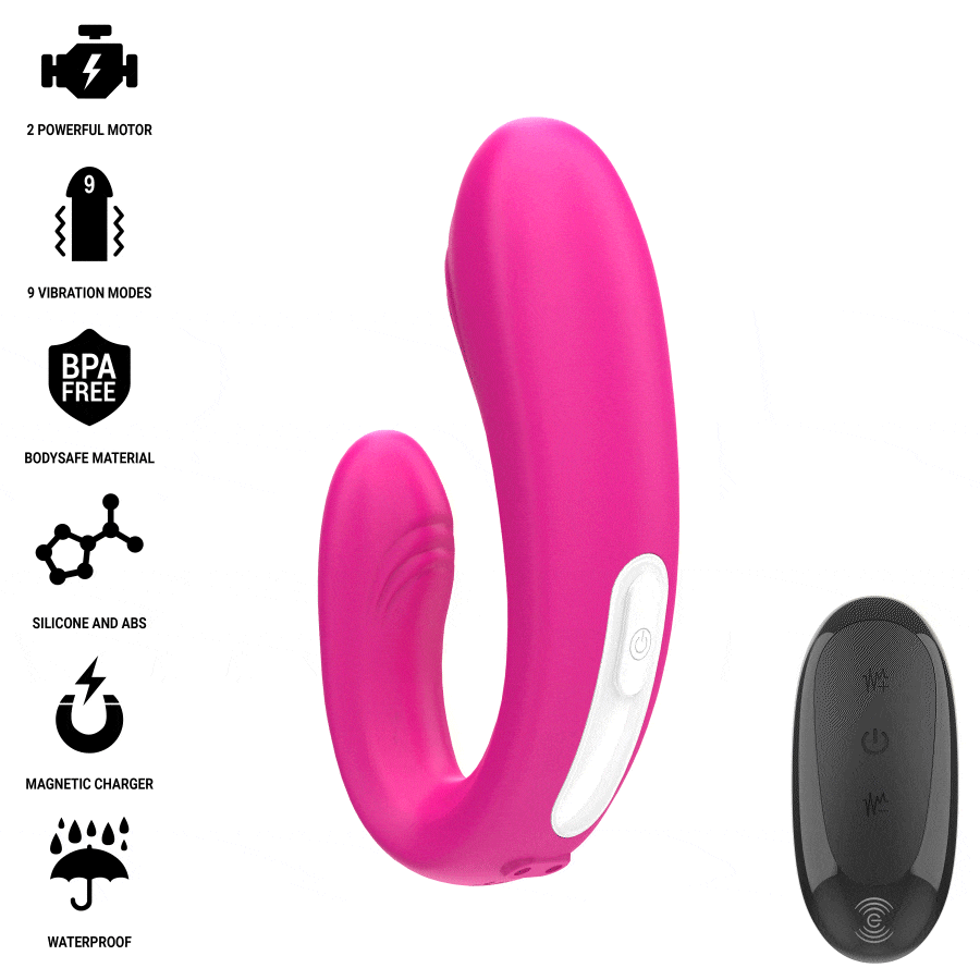 INTENSE - JANET DUAL STIMOLATORE E VIBRATORE A FORMA DI U CON TELECOMANDO ROSA - immagine 4