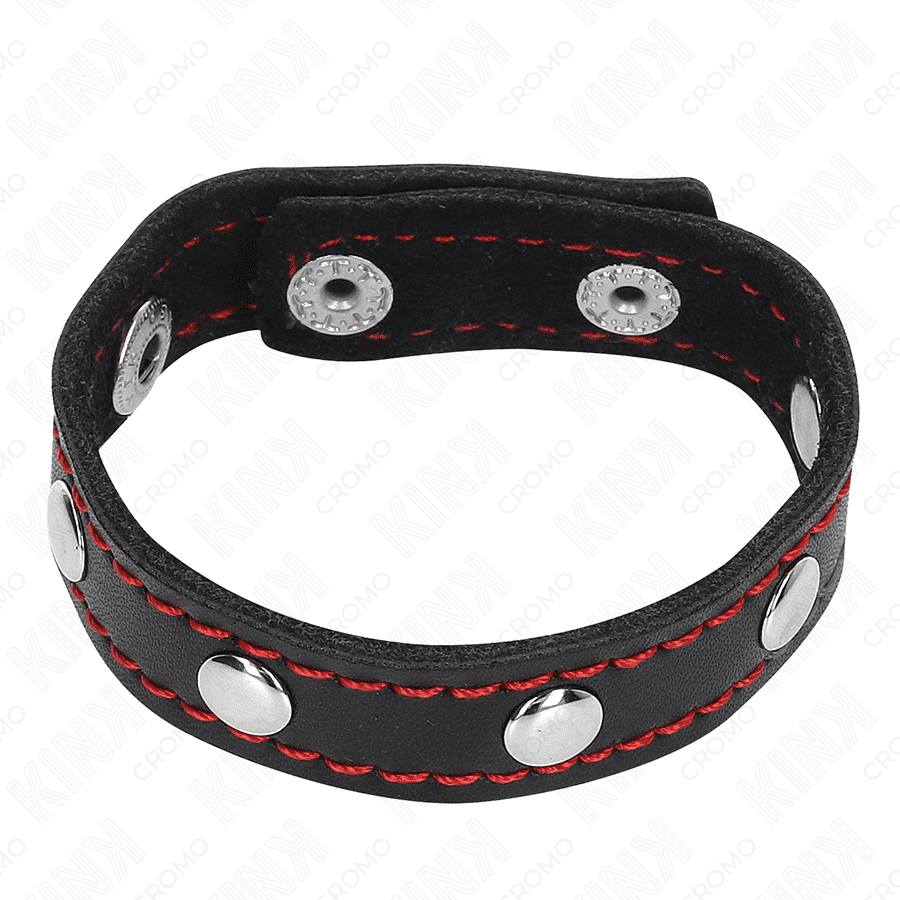KINK - ANELLO PER PENE IN PELLE CON CHIUSURA A PRESSIONE FODERA ROSSA 21 X 1,5 CM - immagine 3