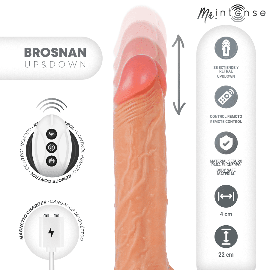 MR INTENSE - BROSNAN REALISTICO MULTIFUNZIONALE CON VIBRAZIONE, SU E GIÙ TELECOMANDO, 22 CM - OPPURE - 4 CM - immagine 3
