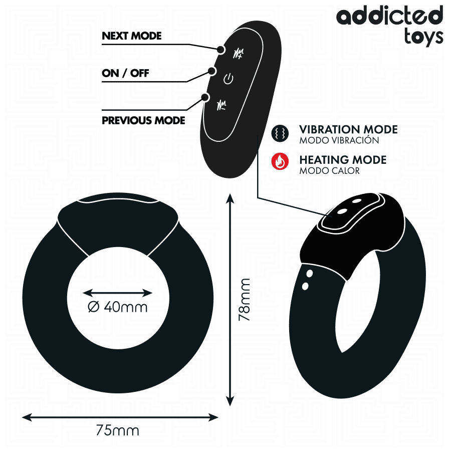 ADDICTED TOYS - ANELLO PER IL PENE VIBRANTE CON EFFETTO RISCALDANTE E TELECOMANDO - immagine 5