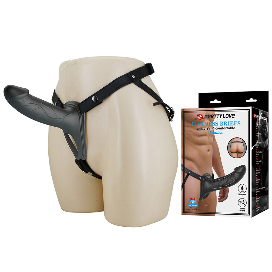 PRETTY LOVE - IMBRACATURA UNIVERSALE LONDON CON DILDO STRAP-ON IN SILICONE NERO 16,8 CM