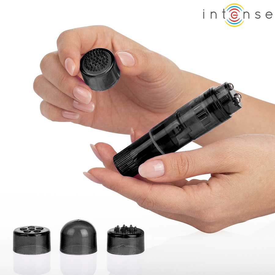 INTENSE - MINI MASSAGGIATORE KURT CON 4 TESTINE INTERCAMBIABILI NERO - immagine 2