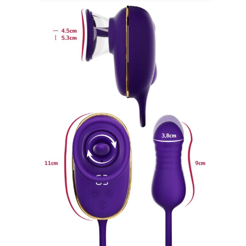 SHE.E.O - STRUMENTO DI ASPIRAZIONE CLITORIDEA CON EFFETTO LECCHIO E STIMOLATORE ANALE VIOLA - immagine 4