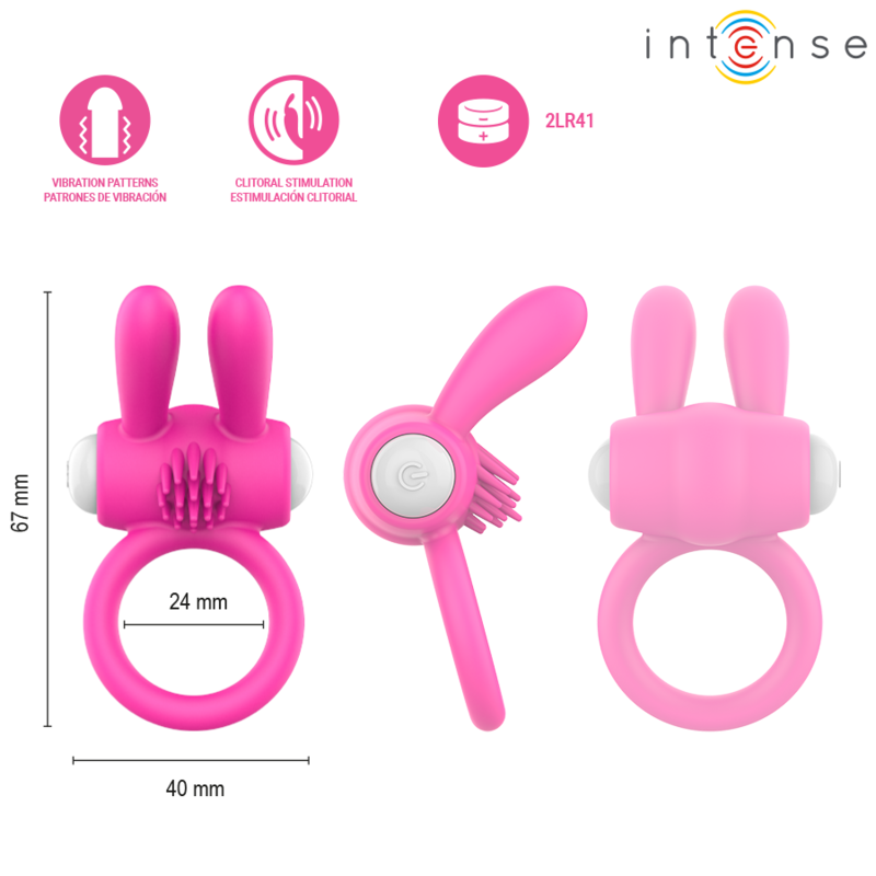 INTENSE - ANELLO VIBRANTE PER PENE HOPPS CON STIMOLAZIONE CLITORIDEA ROSA - immagine 4