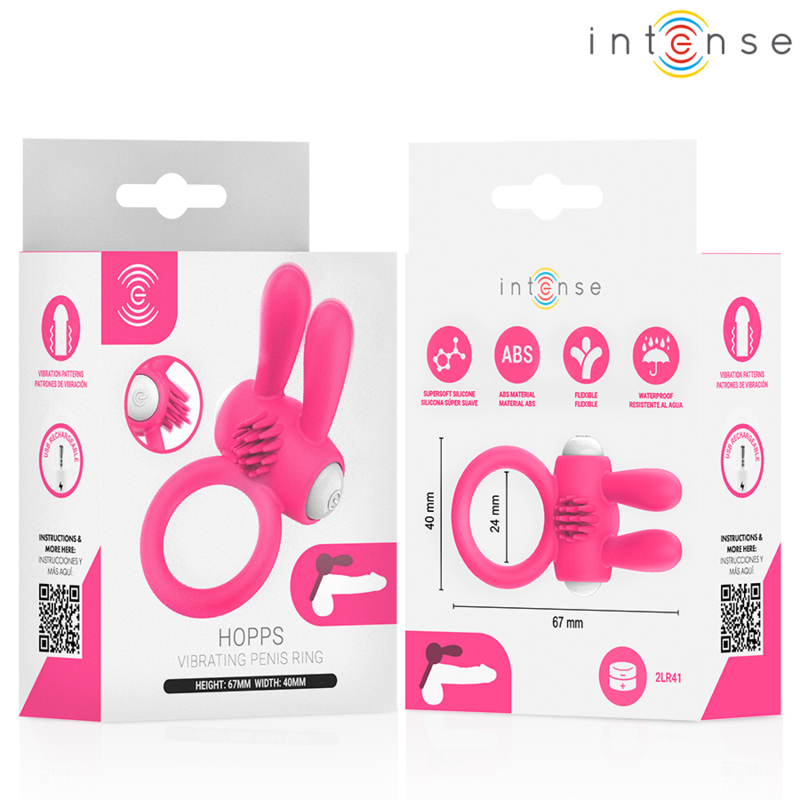 INTENSE - ANELLO VIBRANTE PER PENE HOPPS CON STIMOLAZIONE CLITORIDEA ROSA - immagine 5