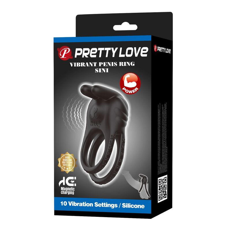 PRETTY LOVE - ANELLO VIBRANTE RICARICABILE PER PENE SINI, 10 FUNZIONI, NERO - immagine 3