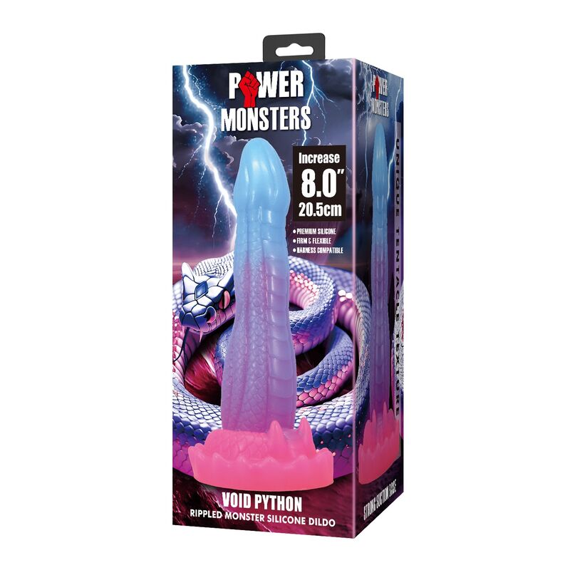 POWER MONSTERS - DILDO VOID PYTHON FANTASY CON VENTOSA 20,5 CM Ø 5,2 CM BLU, VIOLA E ROSA - immagine 2