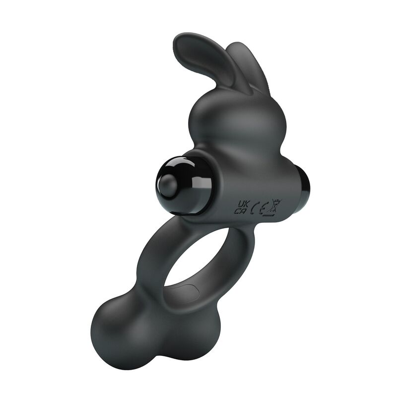 PRETTY LOVE - ANELLO PER PENE VIBRANTE CON STIMOLATORE A FORMA DI CONIGLIETTO, 10 FUNZIONI, NERO - immagine 2