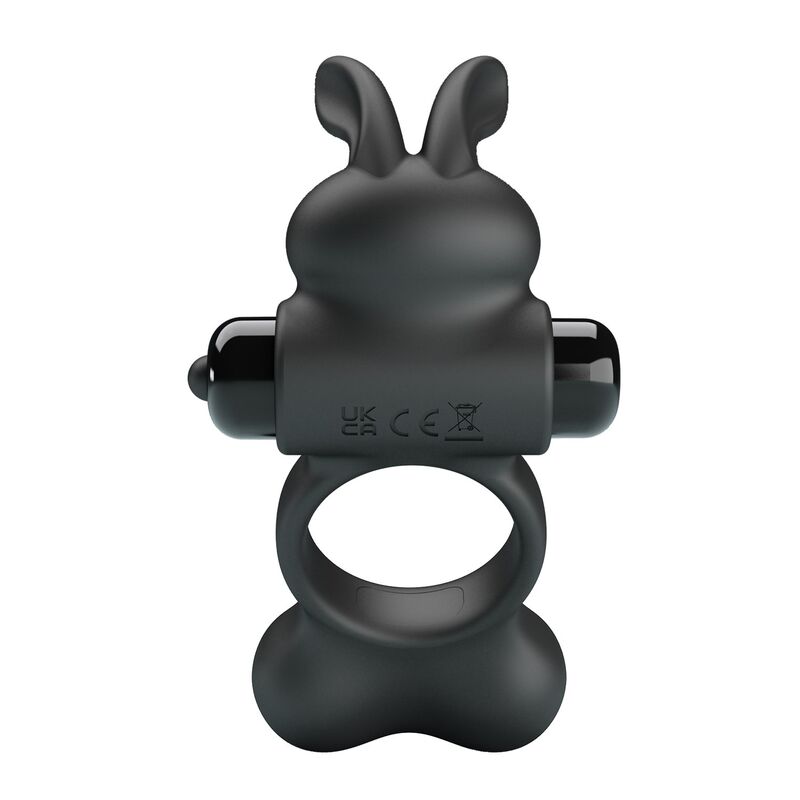 PRETTY LOVE - ANELLO PER PENE VIBRANTE CON STIMOLATORE A FORMA DI CONIGLIETTO, 10 FUNZIONI, NERO - immagine 5