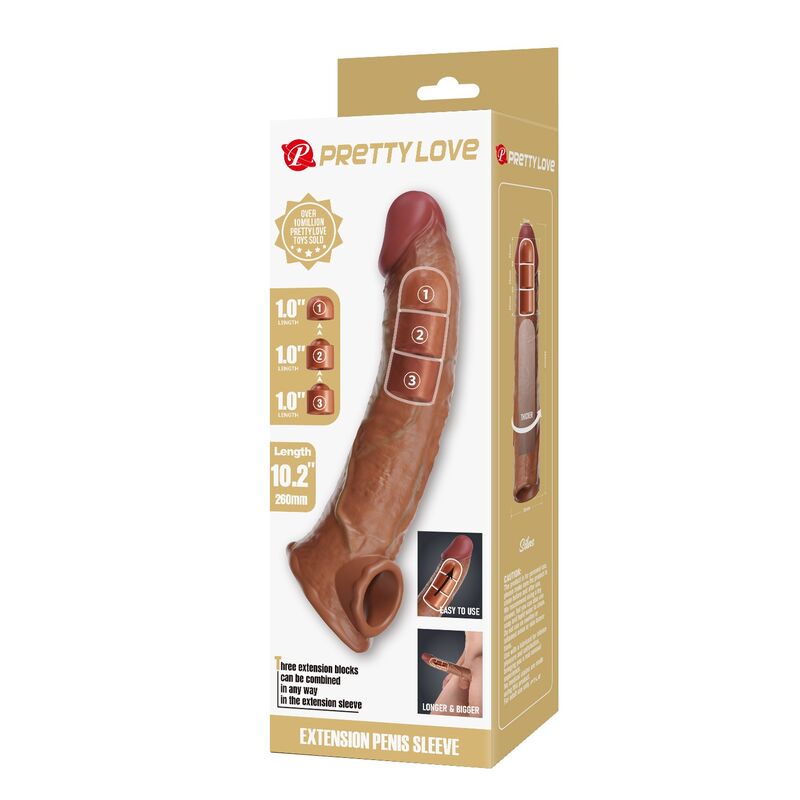 PRETTY LOVE - MANICOTTO REGOLABILE PER ALLUNGAMENTO DEL PENE 26 CM Ø 4 CM NATURALE - immagine 3