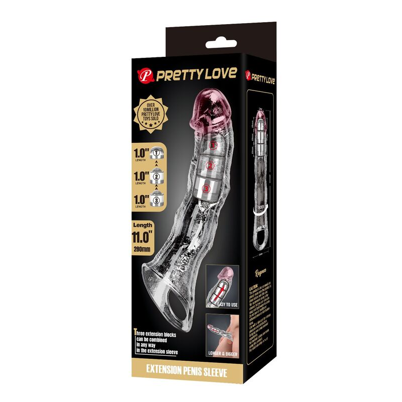 PRETTY LOVE - MANICOTTO REGOLABILE PER L'ESTENSIONE DEL PENE 28 CM Ø 4,5 CM TRASPARENTE - immagine 2