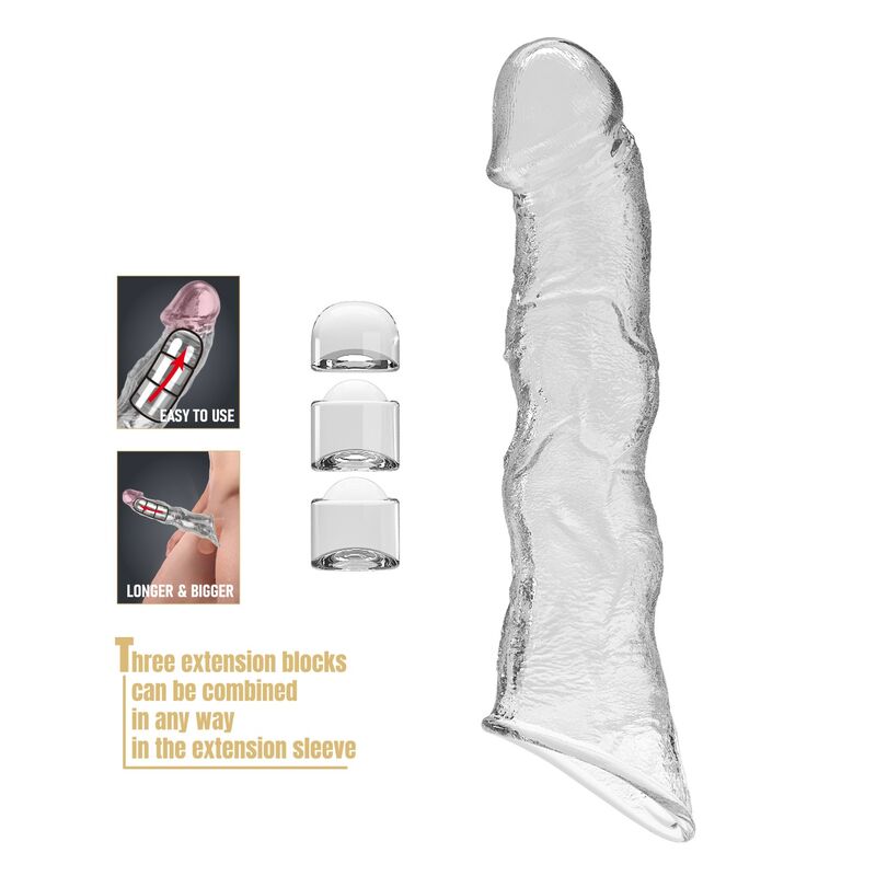 PRETTY LOVE - MANICOTTO REGOLABILE PER L'ESTENSIONE DEL PENE 28 CM Ø 4,5 CM TRASPARENTE - immagine 5