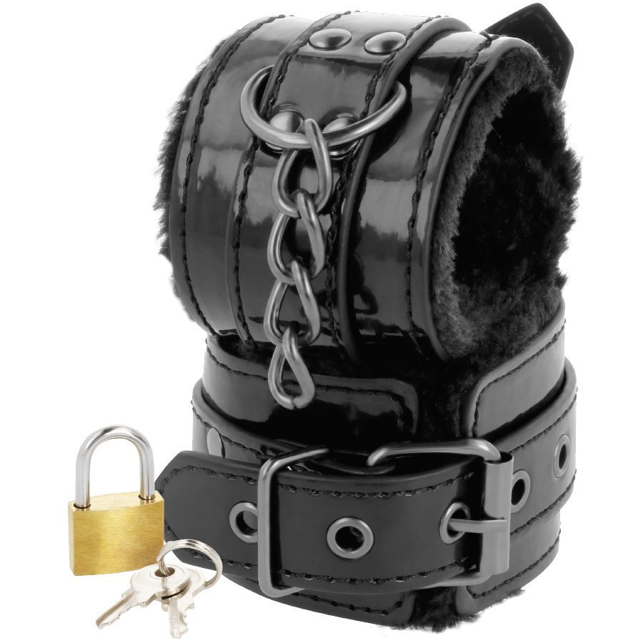DARKNESS - MANETTE NERE REGOLABILI IN PELLE CON LUCCHETTO - immagine 2