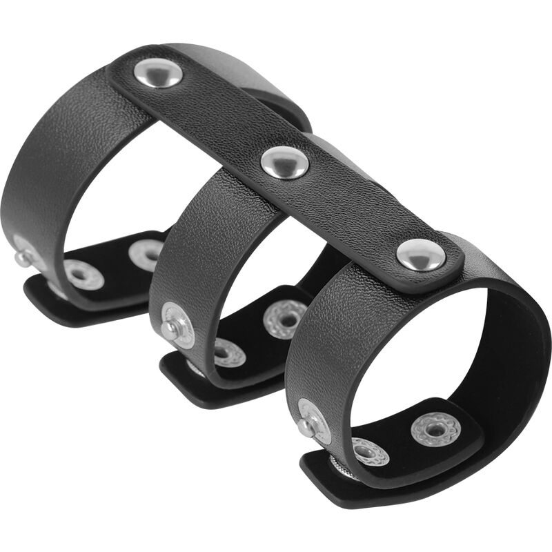 DARKNESS - ANELLO DOPPIO PER PENE E TESTICOLI IN PELLE REGOLABILE - immagine 3