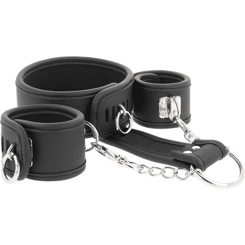 FETISH SUBMISSIVE - COLLANA E MANETTE IN PELLE VEGANA CON FODERA IN NOPRENE - immagine 2